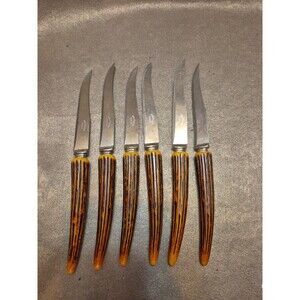 Vintage Olde English Antler Handle Steak Knives Set Of 6